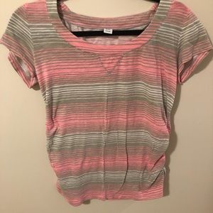 Pink/Grey Striped Maternity Tee